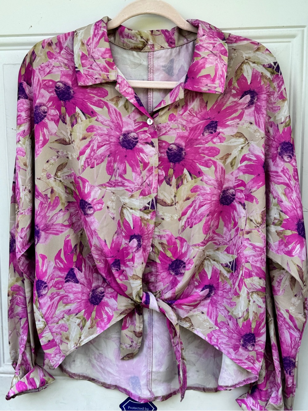 Floral Tie-Front Button Shirt - Pink